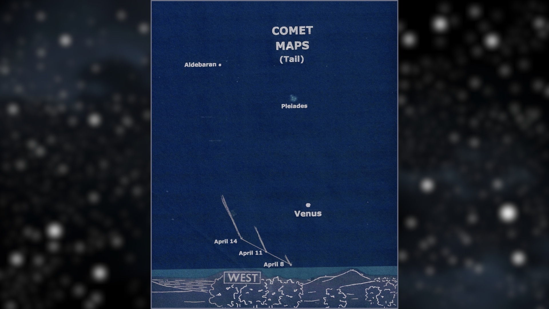 A picture showing the possible tail of the comet maps in April.