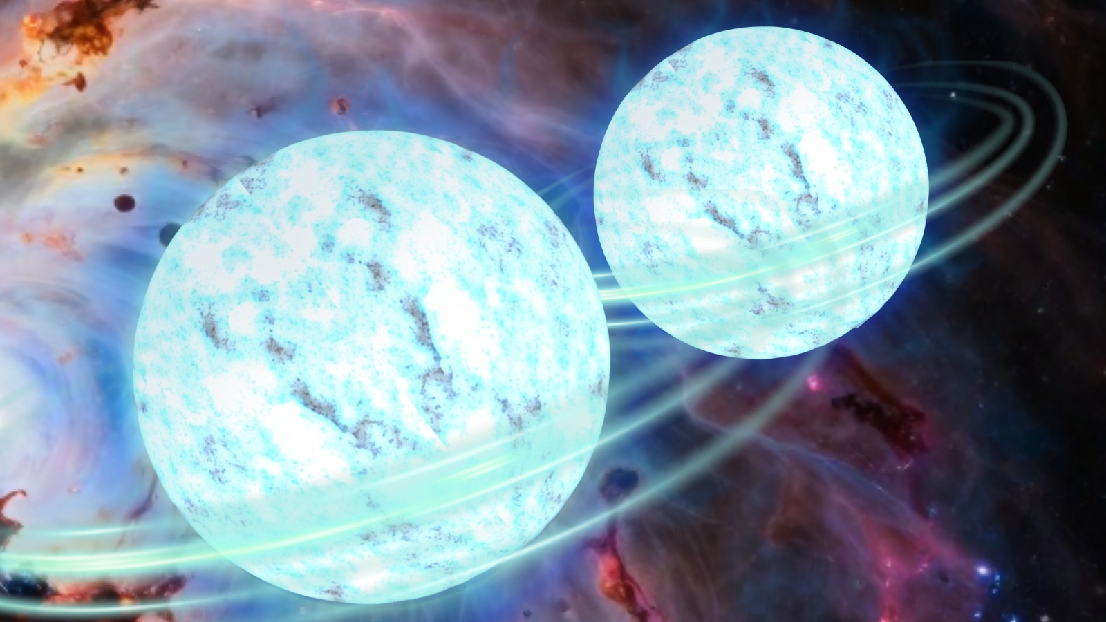 Two ice blue balls are shown moving towards each other.